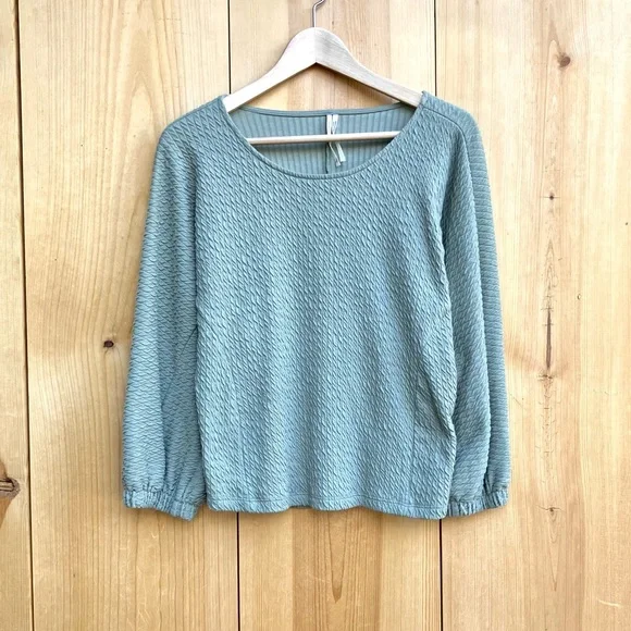 Anthropologie Arya Textured Balloon Sleeve Sage Top Sz Small - Picture 2 of 6